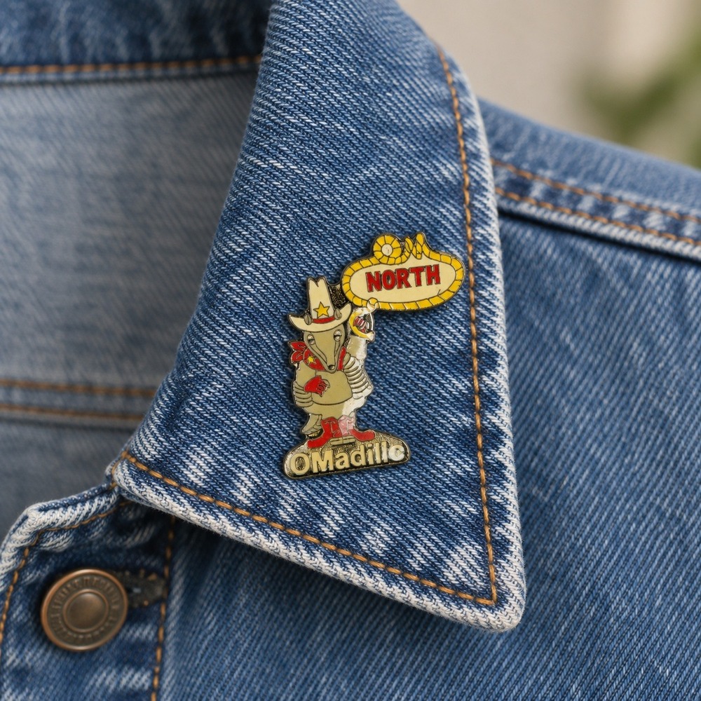Vintage O'Madillo North Armadillo Cowboy Enamel Pin Souvenir Mascot Zanga Taiwan